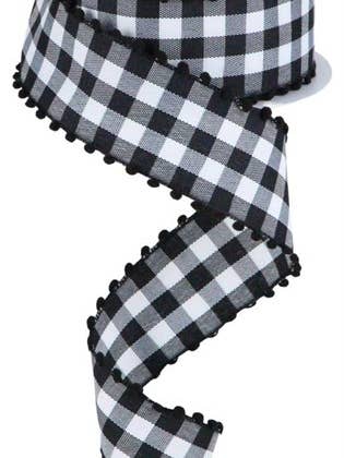 1.5" X 10Yd Check Ribbon W/Poms for wholesale by Amber Marie & Company