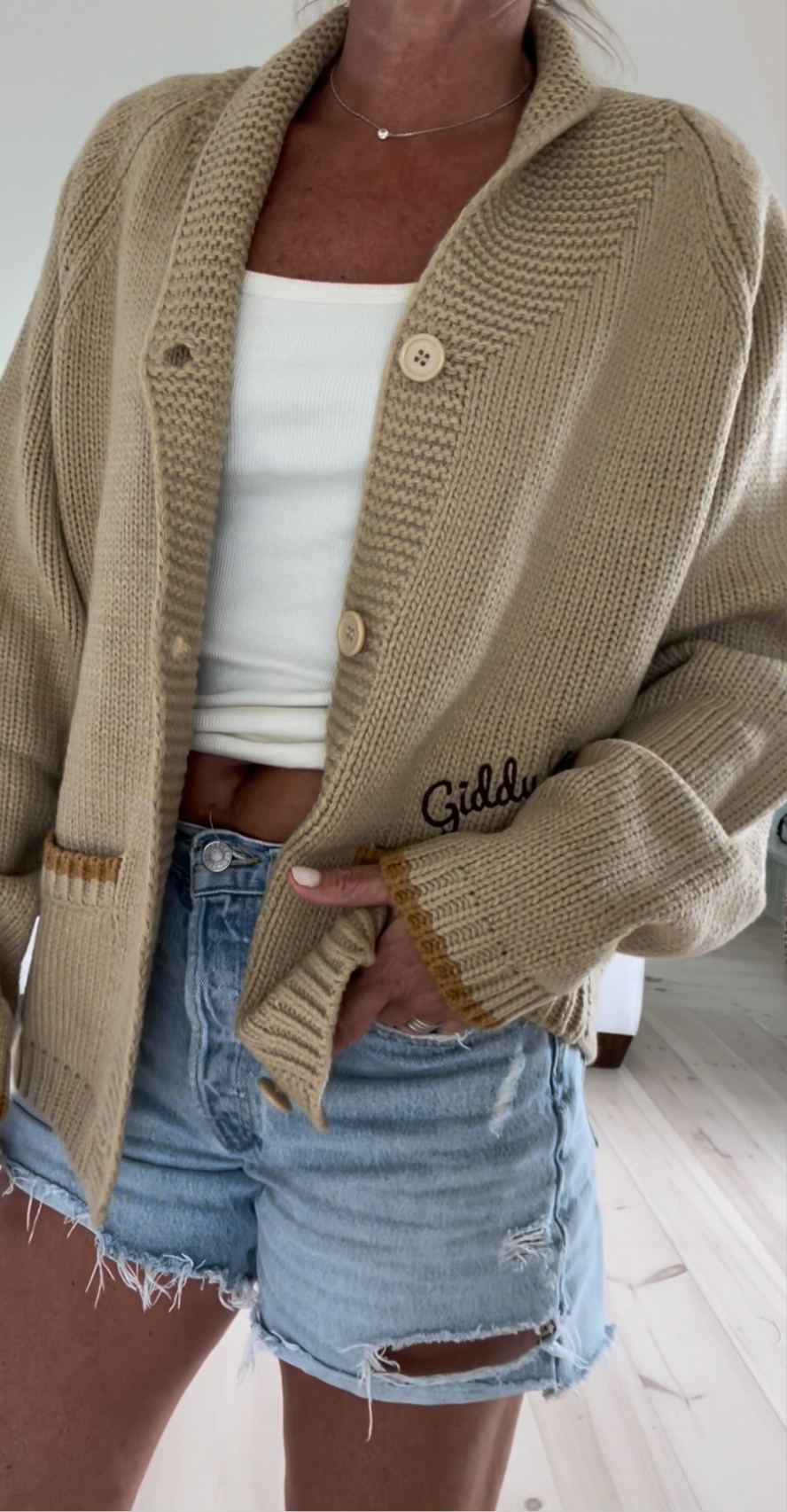 Pink Pineapple - Wholesale Cardigan - Women's - Vintage Horseshoe Varsity Cardigan in Camel6