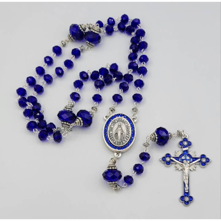 Cobalt Blue Crystal Rosary for wholesale by MG Rosary