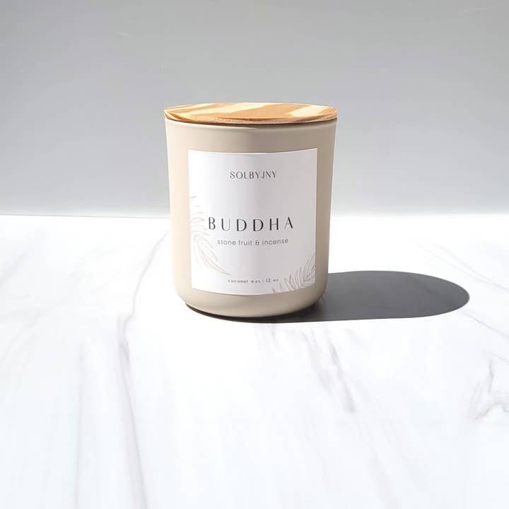 Vela de cera de coco perfumada Buddha de 12 oz para venta al por mayor de SOLBYJNY
