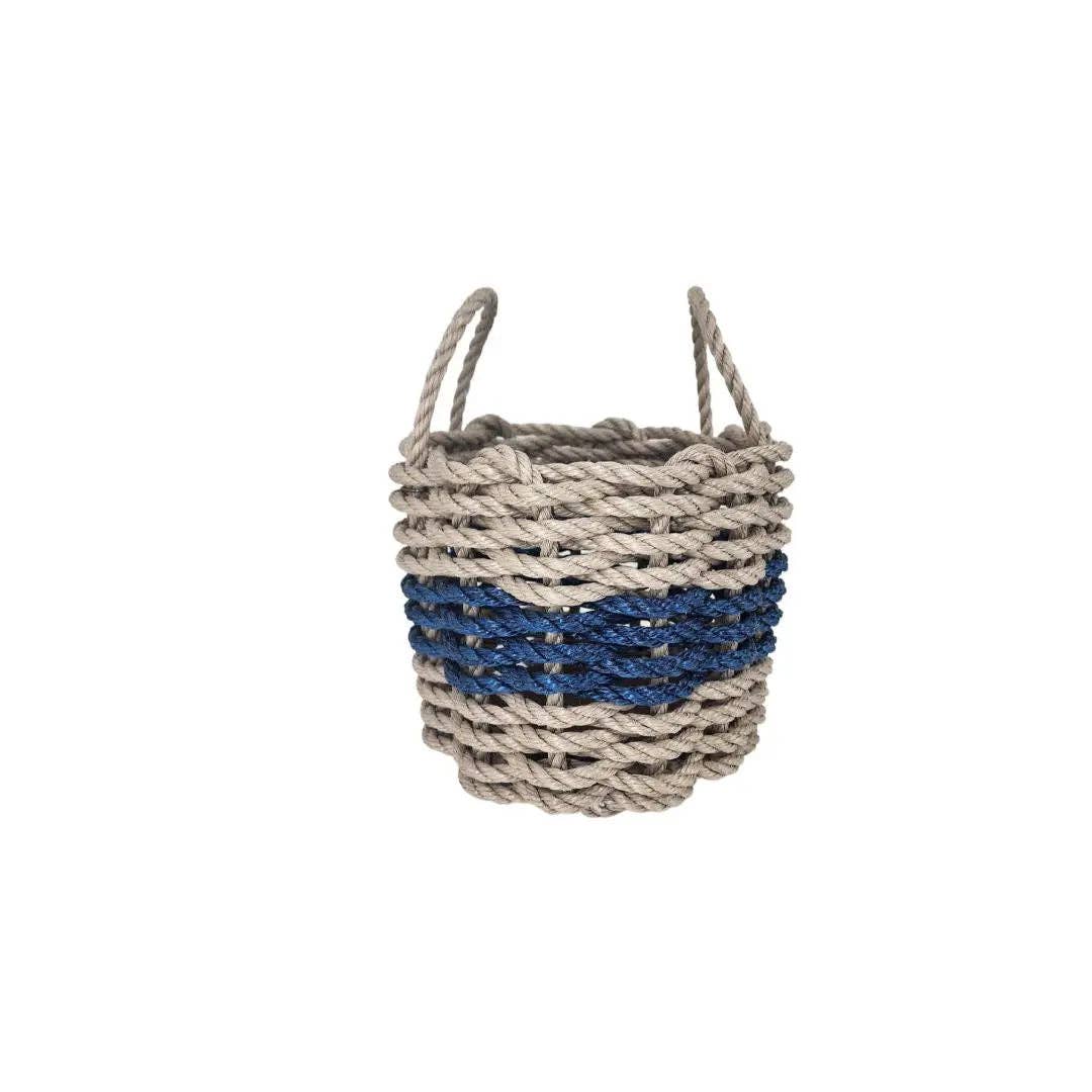 Little Salty Rope - Wholesale Basket - Authentic Maine Lobster Rope Storage Basket Tan and Navy Blu0