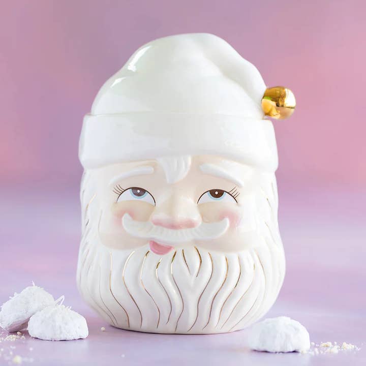 Glitterville Cream Papa Noel Container Eyes Open, Ceramic for wholesale by Glitterville