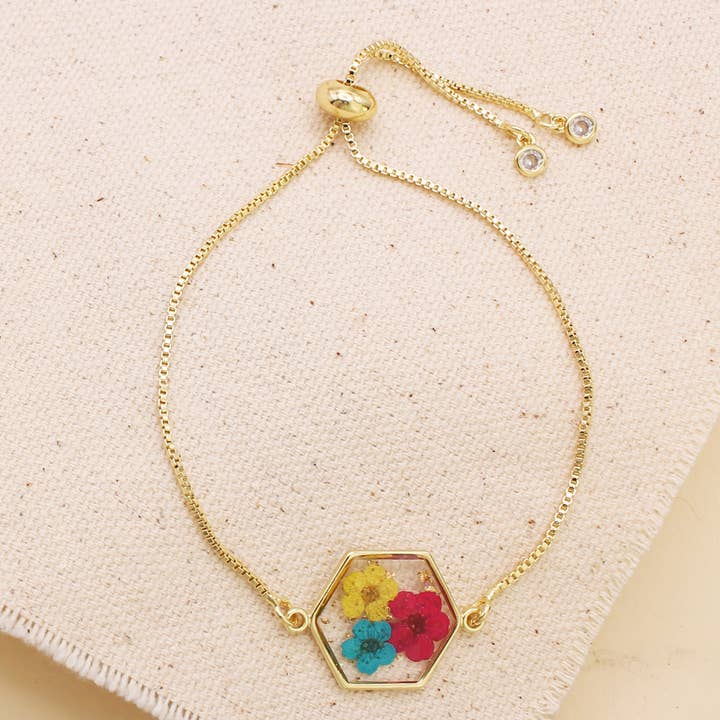 ZAD - Venta al por mayor Pulseras de abalorios/colgantes - Pulsera Modern Bouquet Gold con flores secas