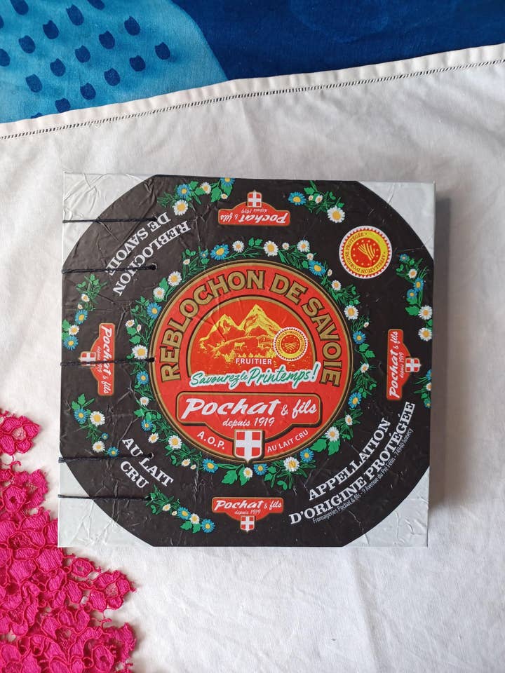 Handmade Reblochon Cheese Upcycled Coptic Sketchbook for wholesale by Larisanjou