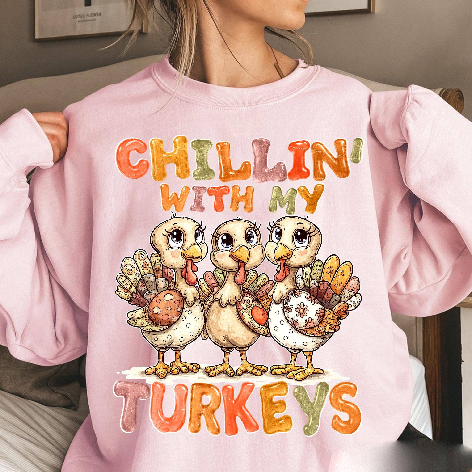 NVC Ecommerce LLC - Wholesale T-Shirt (Graphic) - Women's - Chillin' With My Turkeys Tee, Fall Patchwork Turkey Sweater1