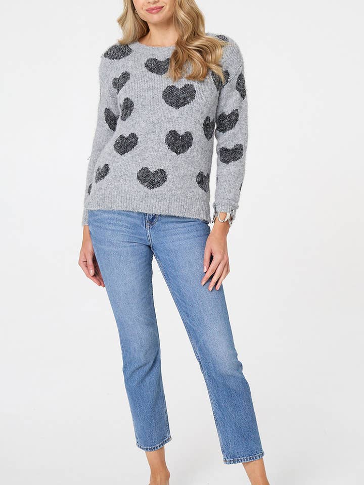 Maglione a maniche lunghe con stampa a cuore e texture per la vendita all'ingrosso da parte di Stellalondon