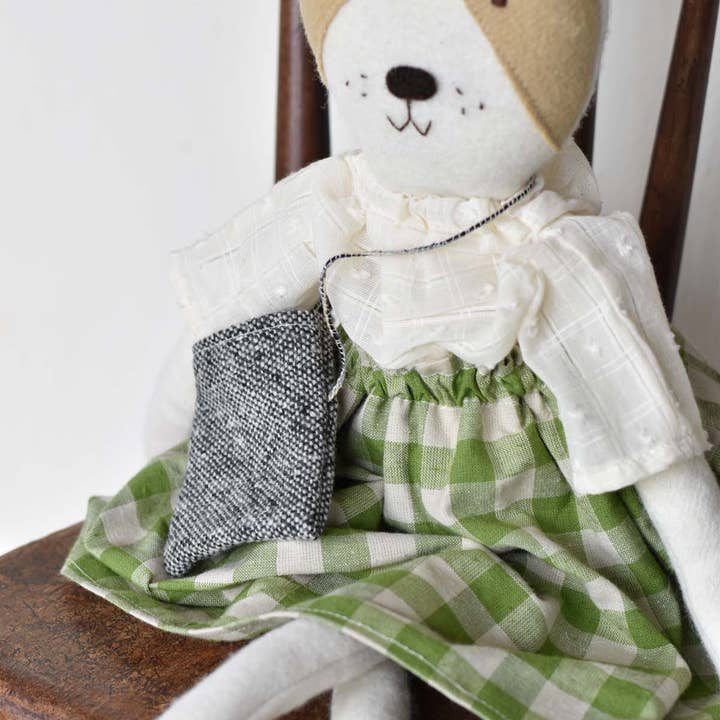 Woolgrass Farm - Wholesale Stuffed/Plush Toy - Kids & Baby - Fig the Frenchie Dog - Gingham Skirt - Handmade Wool Doll2