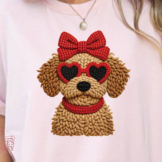 Faux Yarn Crochet Retro Valentine Dog Shirt, Cute Dog Shirt for wholesale by McKenzie’s Infinity LLC