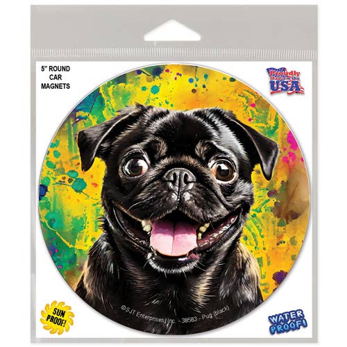 SJT Enterprises, Inc. - Wholesale Car Decorative Charm - Unisex - Pug (black) - Round Car Magnet