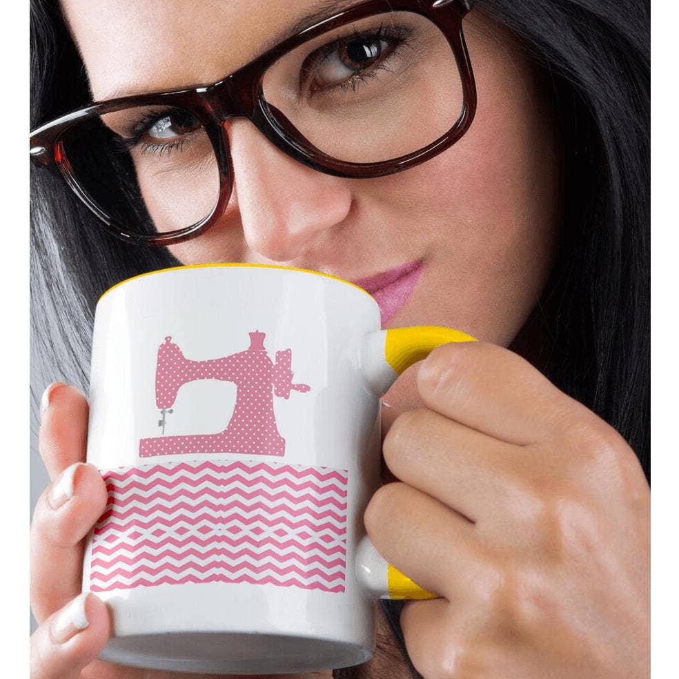 3dRose - Wholesale Coffee Mug - 3dRose, Image of Pink Dot Sewing Machine On Chevron, Mug1
