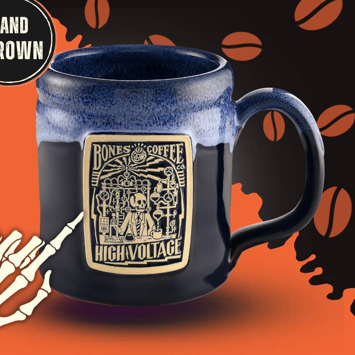 Tazza fatta a mano ad alta tensione | Tazza da caffè blu | 14 oz per la vendita all'ingrosso da parte di Bones Coffee Company