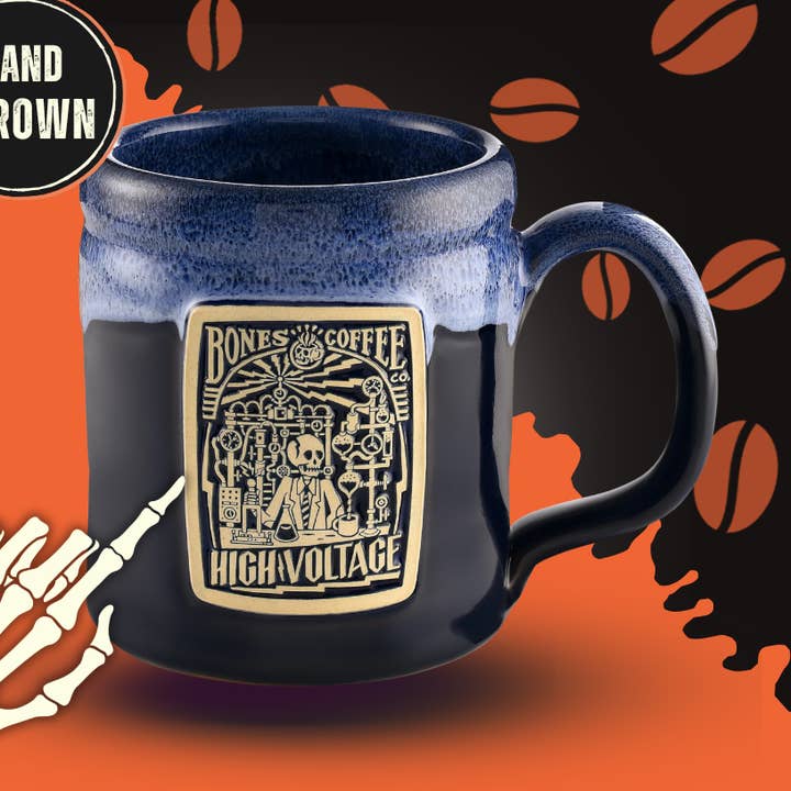 Tazza fatta a mano ad alta tensione | Tazza da caffè blu | 14 oz per la vendita all'ingrosso da parte di Bones Coffee Company