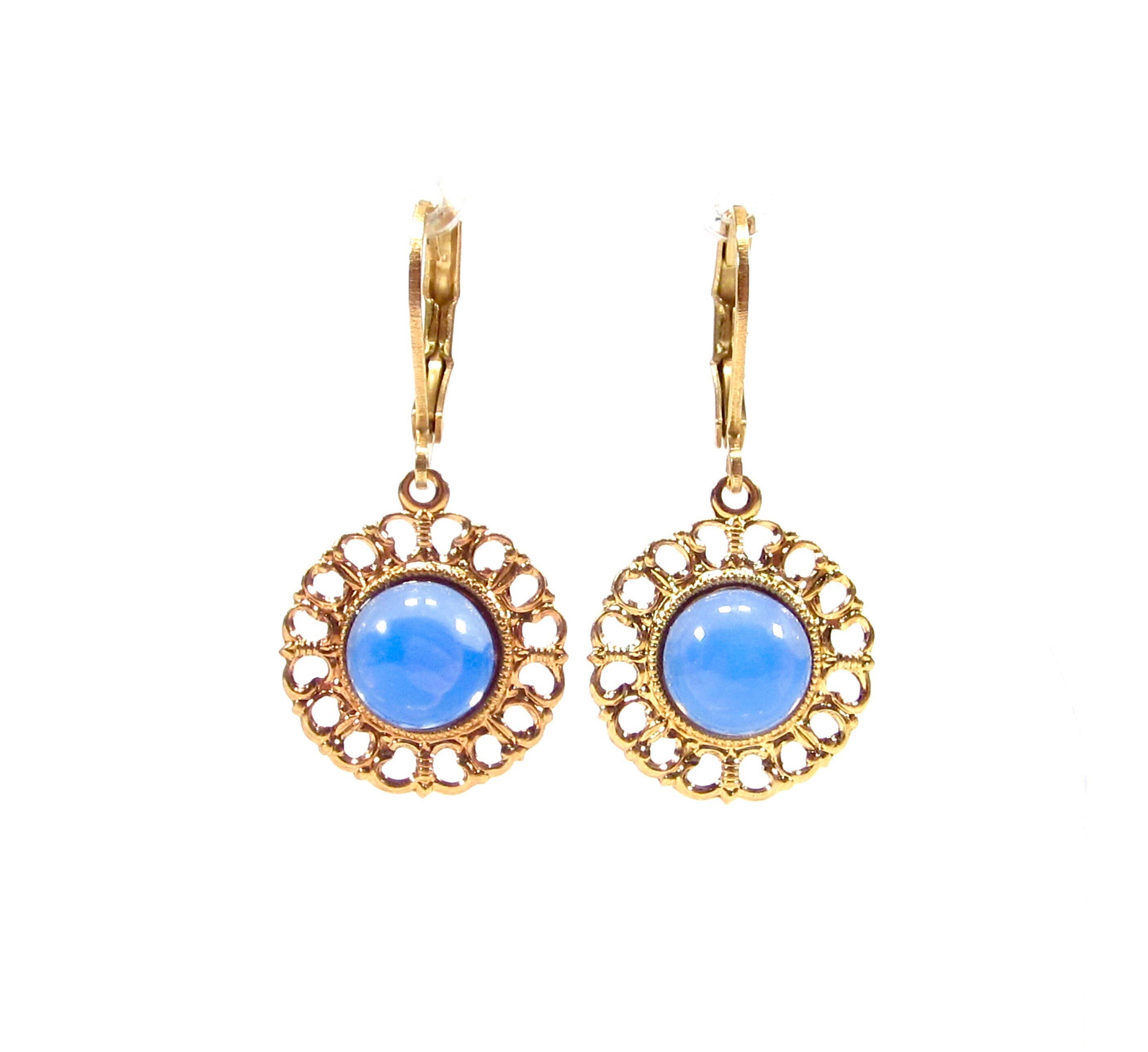 SoHo Schmuckmanufaktur - Wholesale Dangle Earrings - Vintage Blue Gold Moonstone Earrings 1960s0