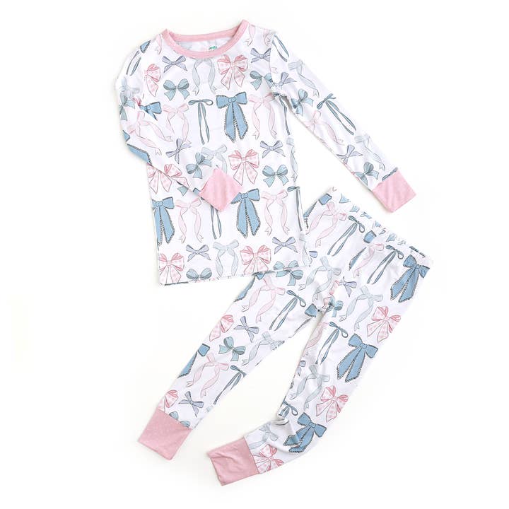Gigi and Max - Wholesale Sleepwear Set - Kids - Samantha Bows TWO PIECE - NO BUTTON Bamboo Kids Lounge