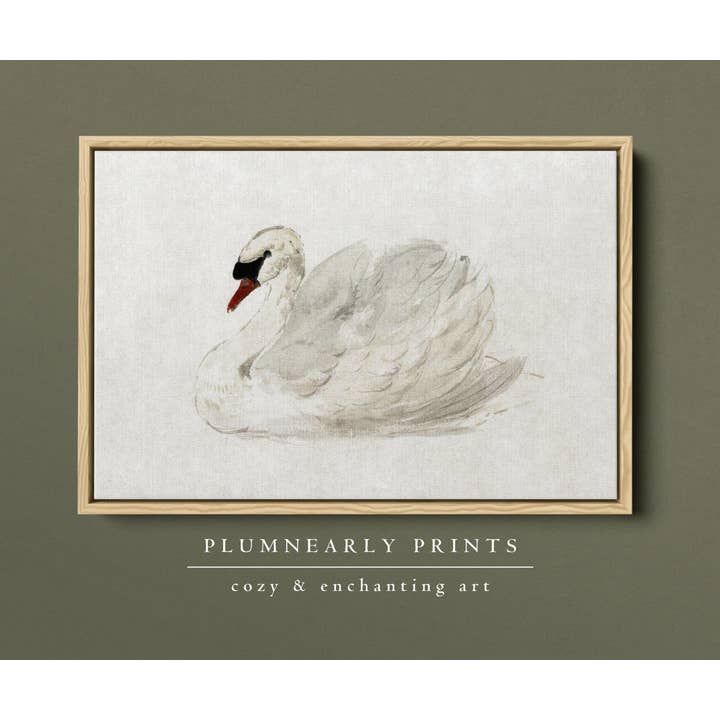 Plumnearly Prints - Wholesale Canvas Art - White Swan Neutral Watercolor Painting Framed Canvas Art 45