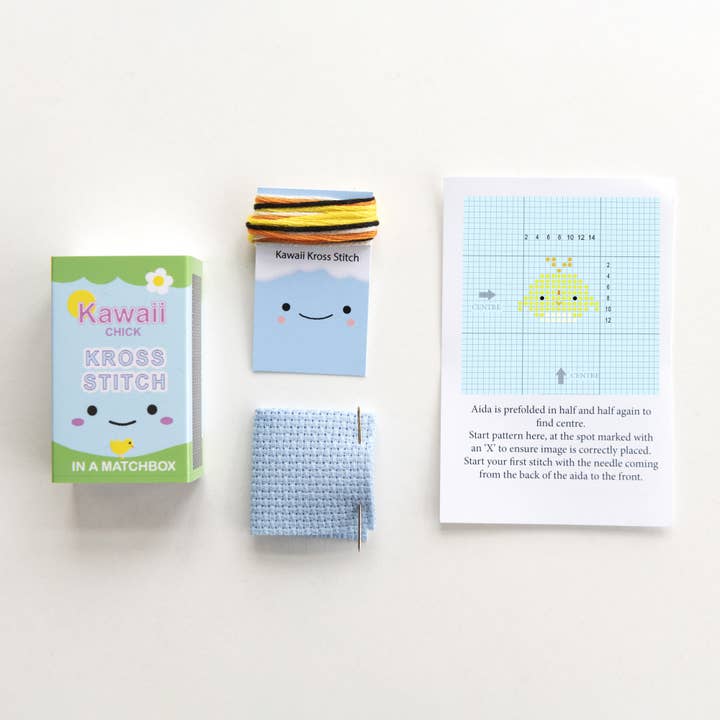 Marvling Bros Ltd - Wholesale Embroidery/Cross Stitch Supplies - Kawaii Chick Mini Cross Stitch Kit In A Matchbox