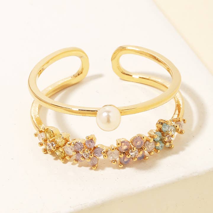 G Double Flower Rhinestone Ring for wholesale on Faire