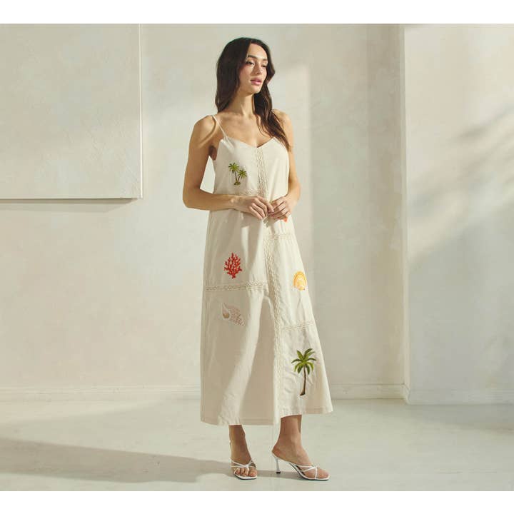 Sand Tropical Embroidered Maxi Dress for wholesale on Faire