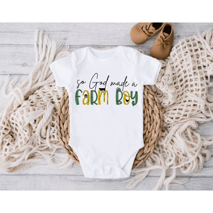 So God Made A Farm Boy, Newborn Baby Boy Bodysuit, Western for wholesale by AvaryMaeInspirations