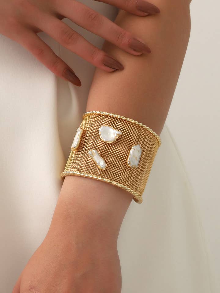 Gold Plated Stone Cuff Bracelet for wholesale by BUBU BY TEKIN SHOP