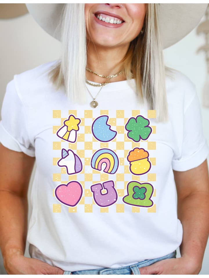 Lucky Charms Checkered Graphic Tee for wholesale by Wildberry Waves