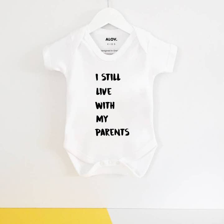 White baby onesie I still live with my parents for wholesale by ALOV
