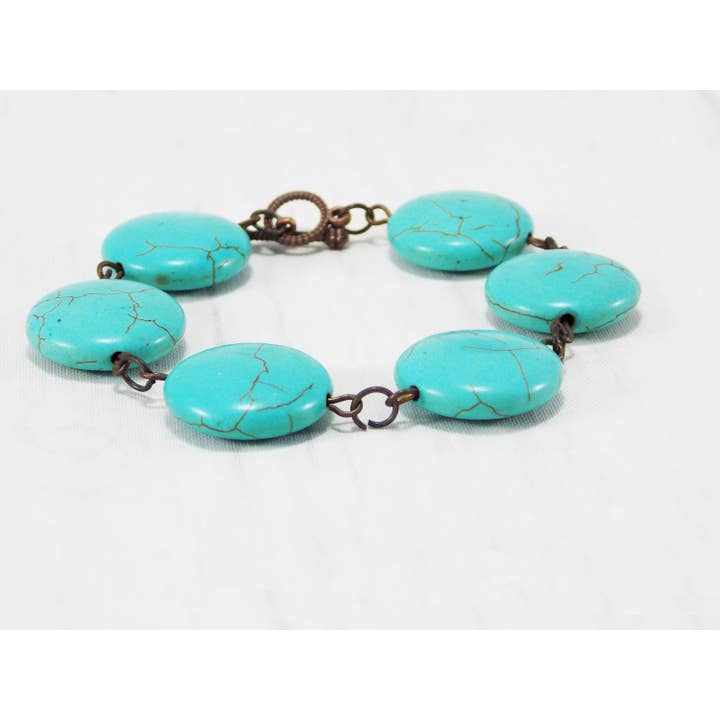 Ninolia – Großhandel Perlenarmband – Große runde Perlenarmbänder Frauen Türkis Stein Flat Bead Bracelet Großmutter Geschenke Edelstein Statement gefärbt Türkis Schmuck Große Scheibe