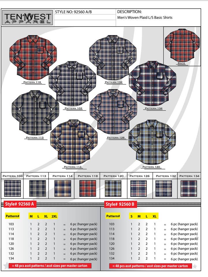 Camicia da uomo in flanella a quadri Y/D per la vendita all'ingrosso da parte di Ten West Apparel