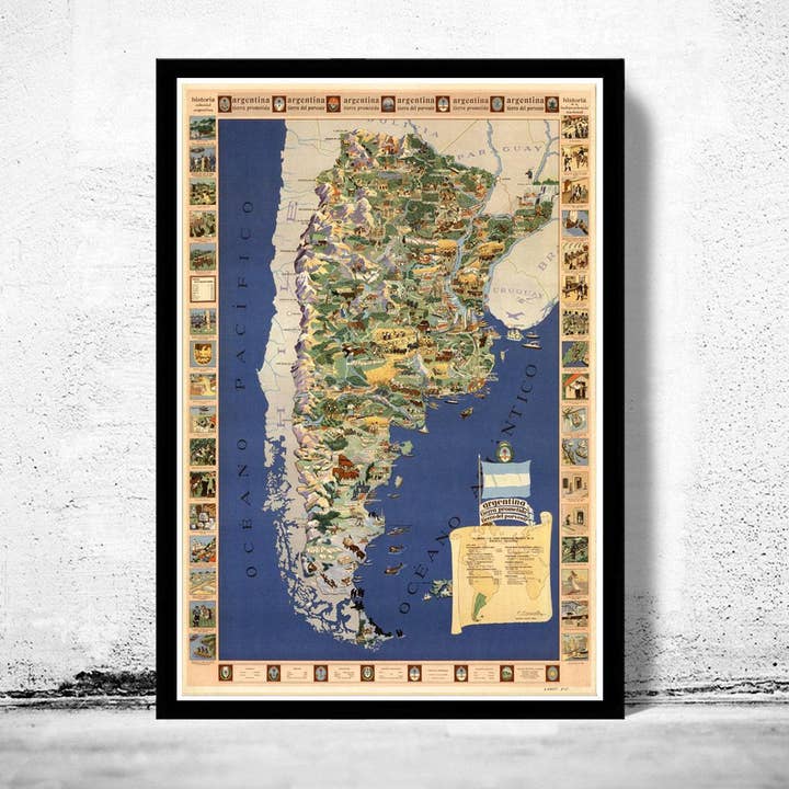 Gammal Karta Argentina 1936 Det Utlovade Landet Vintage Karta | Vintage Karta Väggkonst Tryck för wholesale av OldCityPrints - Old Maps and Posters