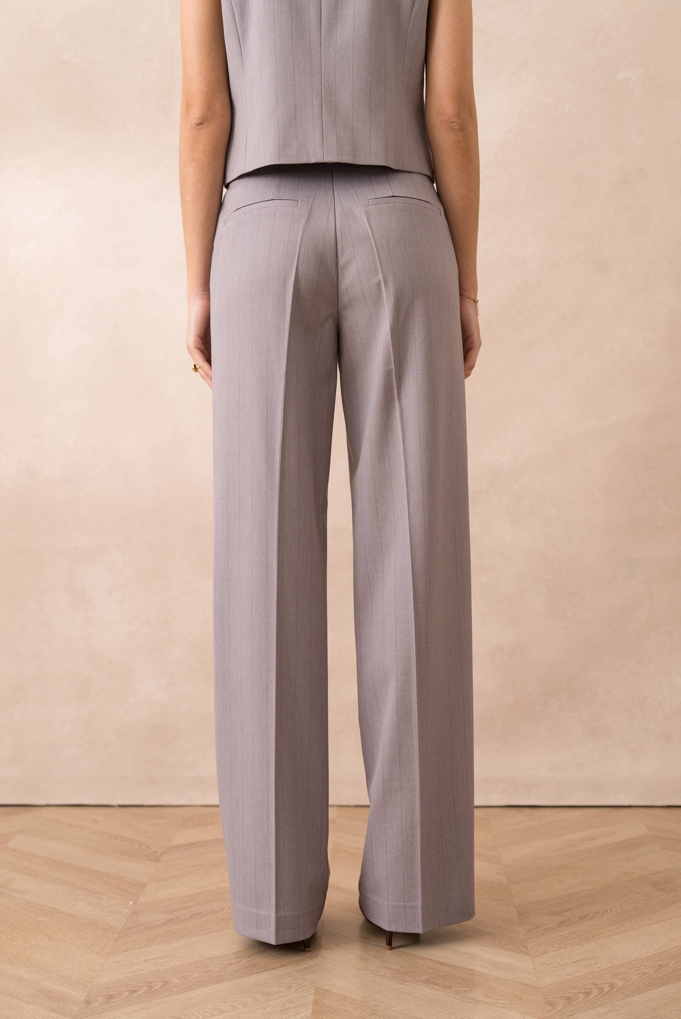 Attentif Paris - Wholesale Suit Pants - Women's - [Harmonia] High-waisted wide-leg striped pants16