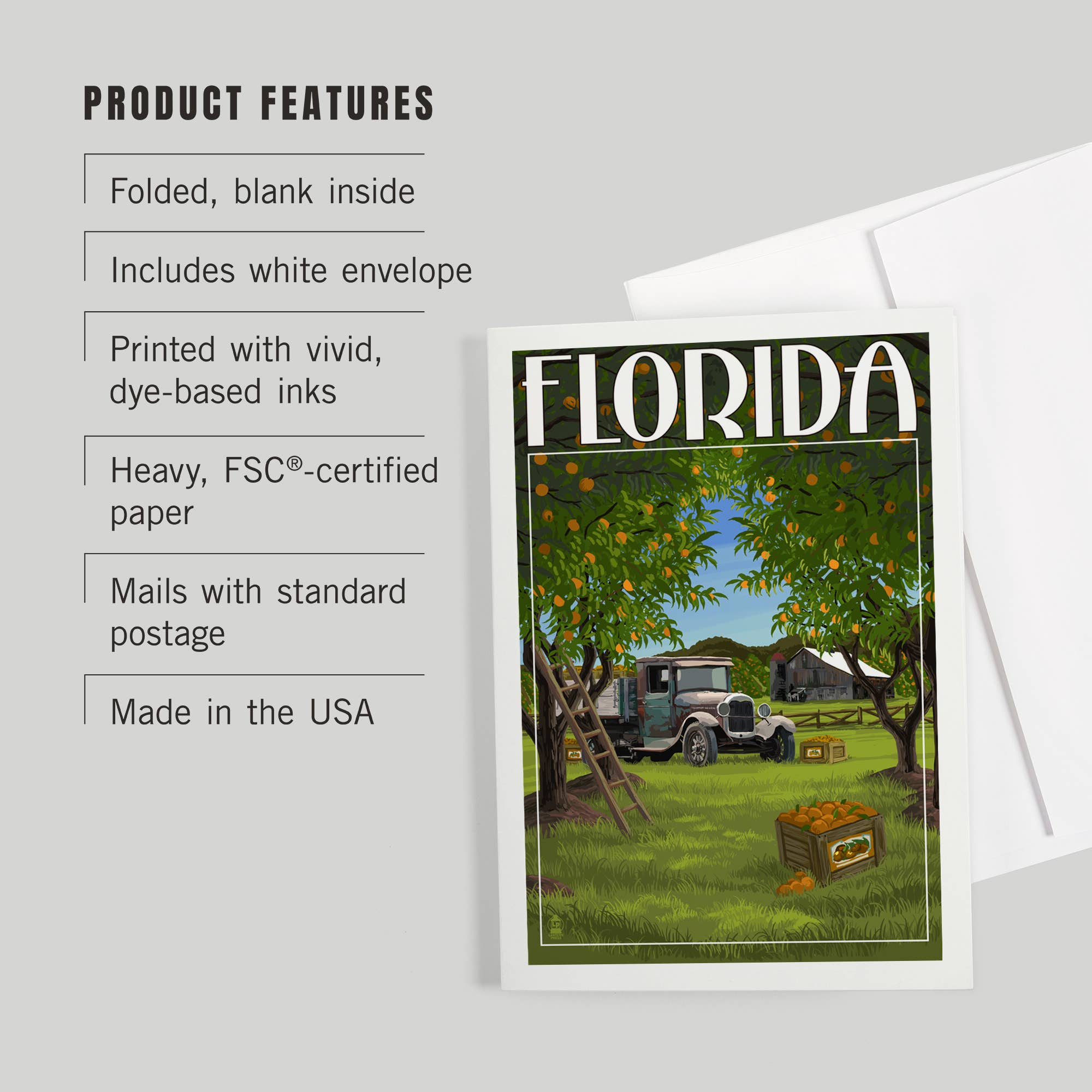 Lantern Press - Wholesale Everyday Greeting Card - GREETING CARD Florida, Orange Grove with Truck2
