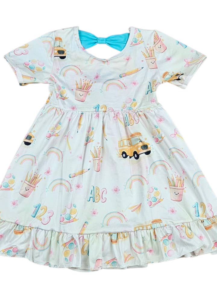 Tilbage til skole sløjfe tilbage mælk silke kjole for engroshandel hos Great Lakes Kids Apparel