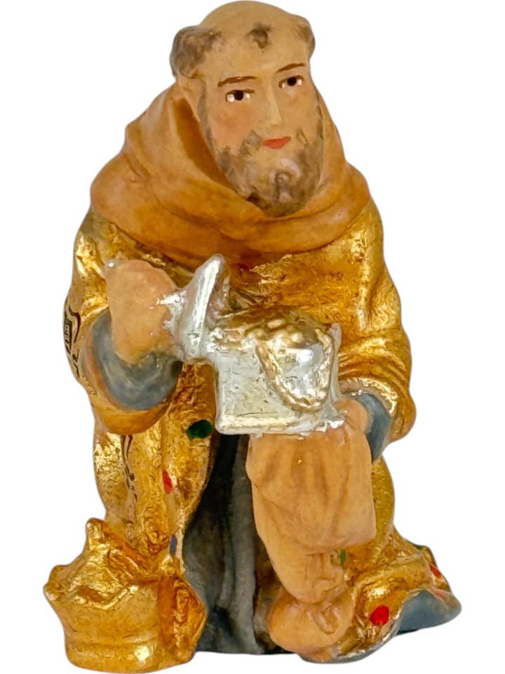 King Magi Melchior with Gold | Hand-Carved Wooden Nativity Statue for wholesale by Dolfi