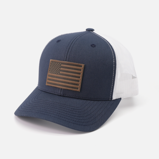 Range Leather Co. - Wholesale Trucker Hat - Unisex - American Flag Hat - Leather Patch Trucker Snapback20