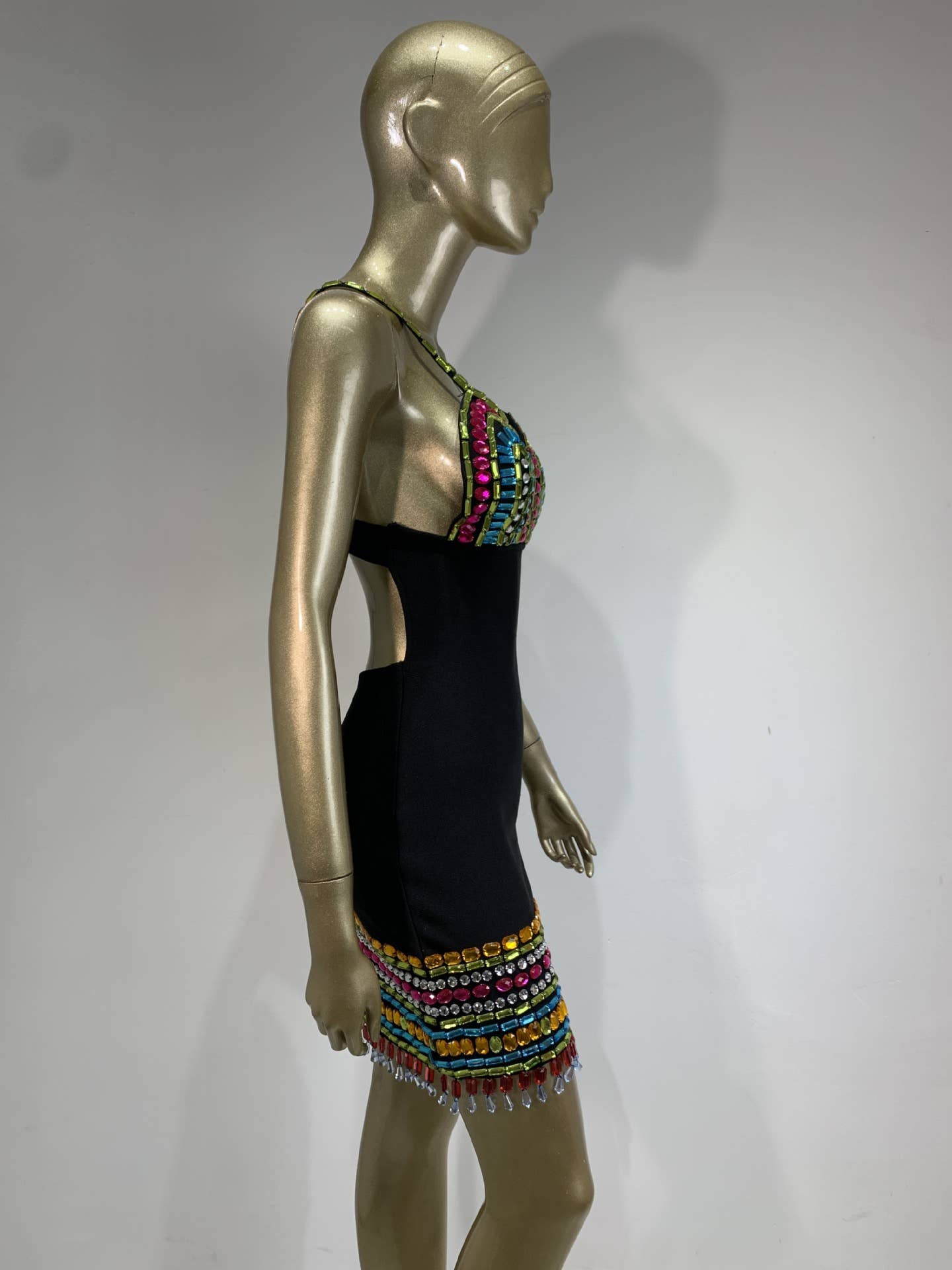 Sort DR0209 Glitzy Rhinestone Sling V-hals hoftekørt for engroshandel på Faire6