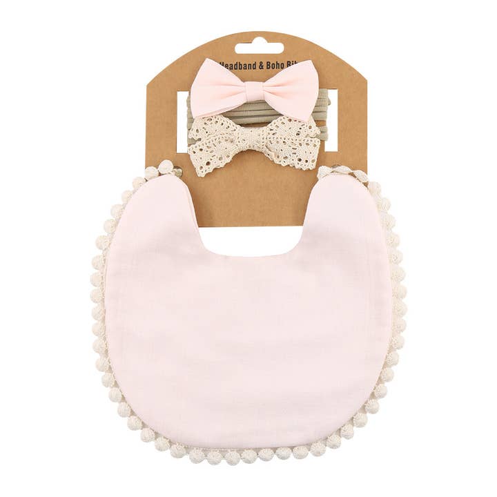 Little Trendy - Wholesale Bib - Baby - Newborn Baby soft bamboo cotton lace Bib and headband Set