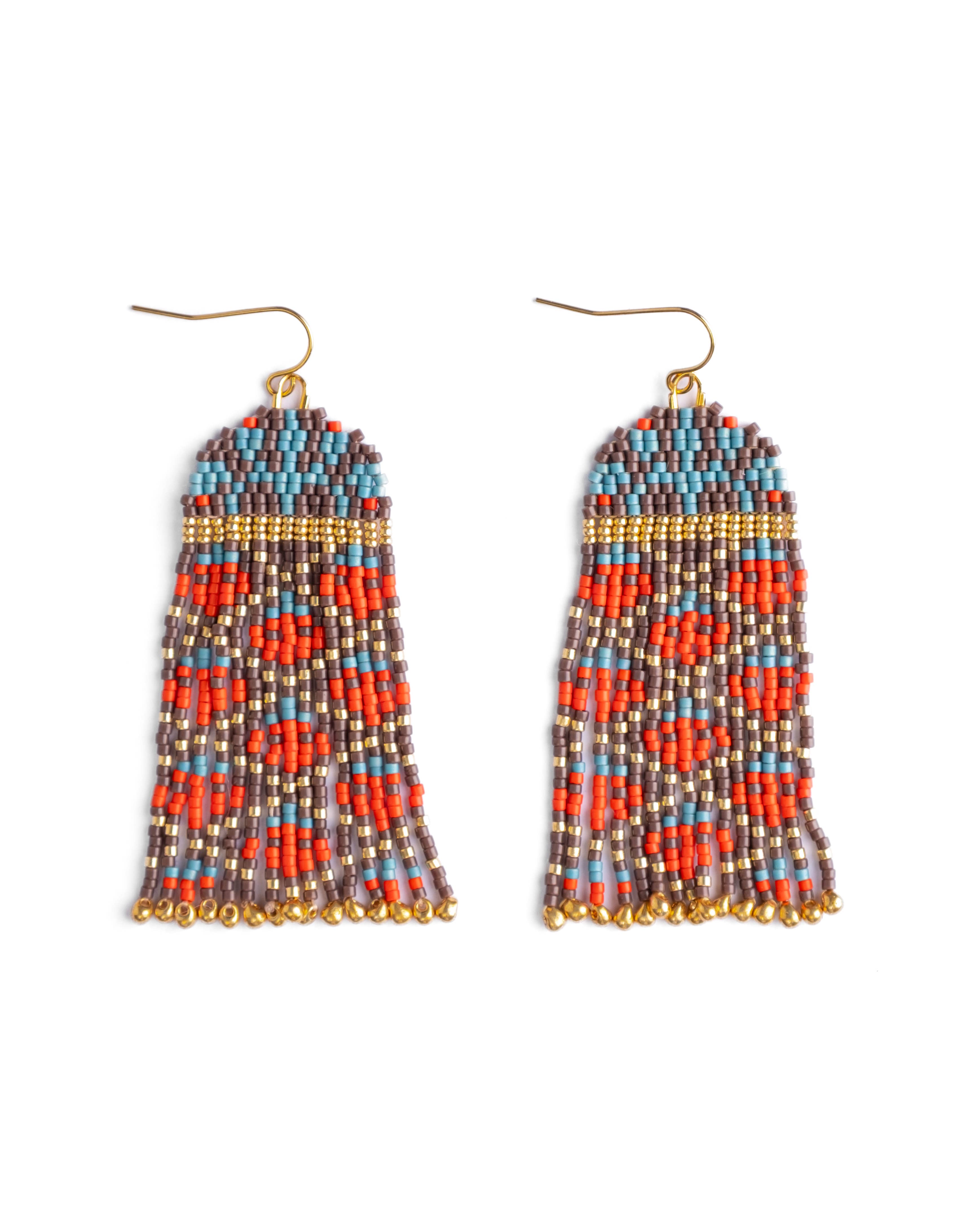 Mayana Designs Co - Wholesale Dangle Earrings - Beaded Handwoven Brocade Garden Earrings (Brown/Red)