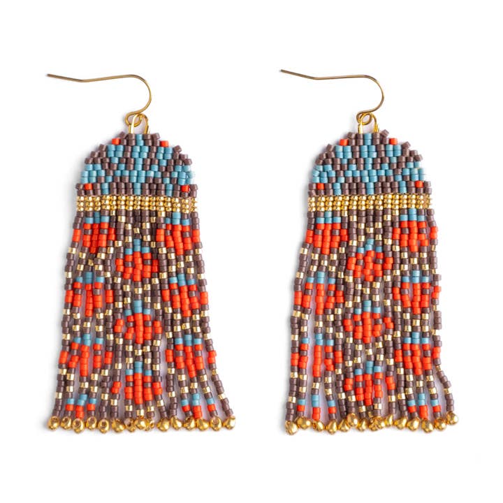Mayana Designs Co - Wholesale Dangle Earrings - Beaded Handwoven Brocade Garden Earrings (Brown/Red)0