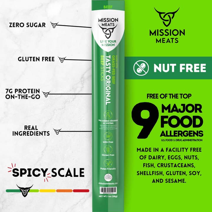 Mission Meats - Wholesale Jerky - Mission Meats Grass Fed Beef Sticks, Original (144 Sticks)