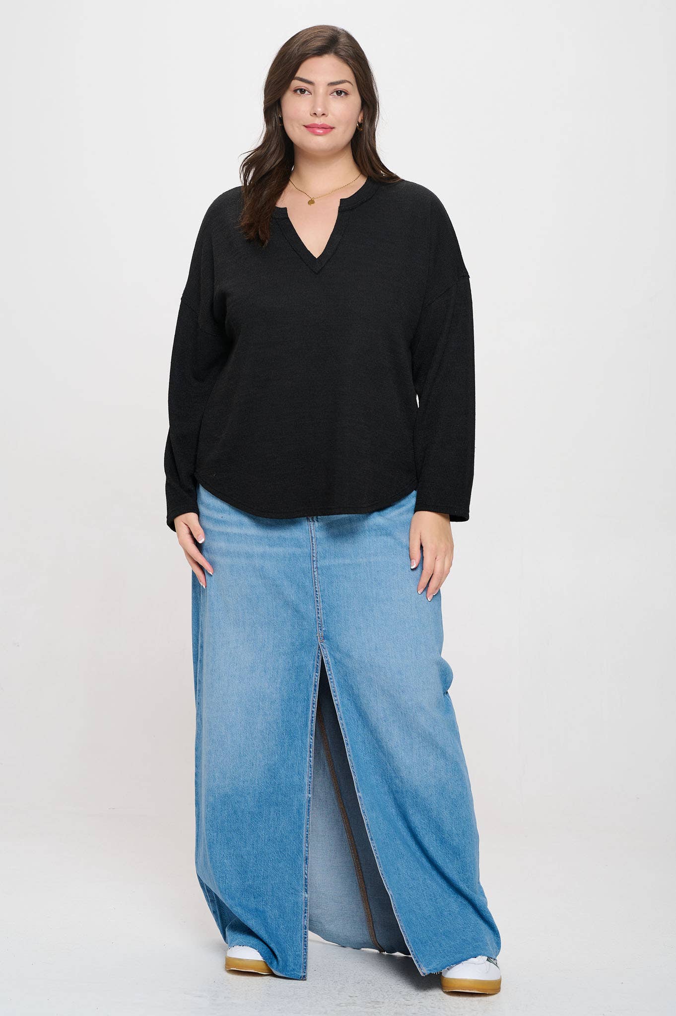 Blu Pepper – wholesale Stickad topp - Dam – PLUS STICKAD TOPP MED SNÄCKAD HALS9