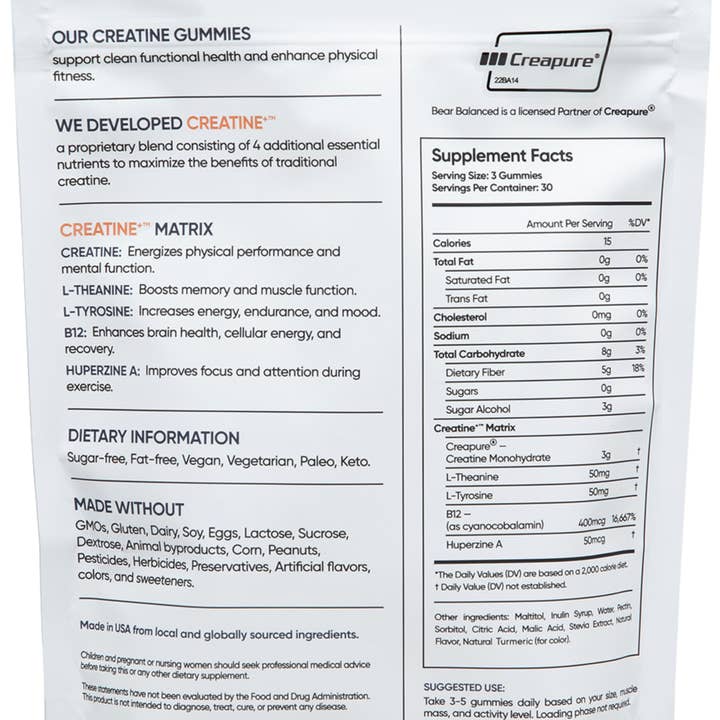 Bear Balanced – Großhandel Nahrungsergänzungsmittel/Vitamin zum Einnehmen – Die weltweit ersten Creatine Gummies® — Hergestellt mit Creapure®6