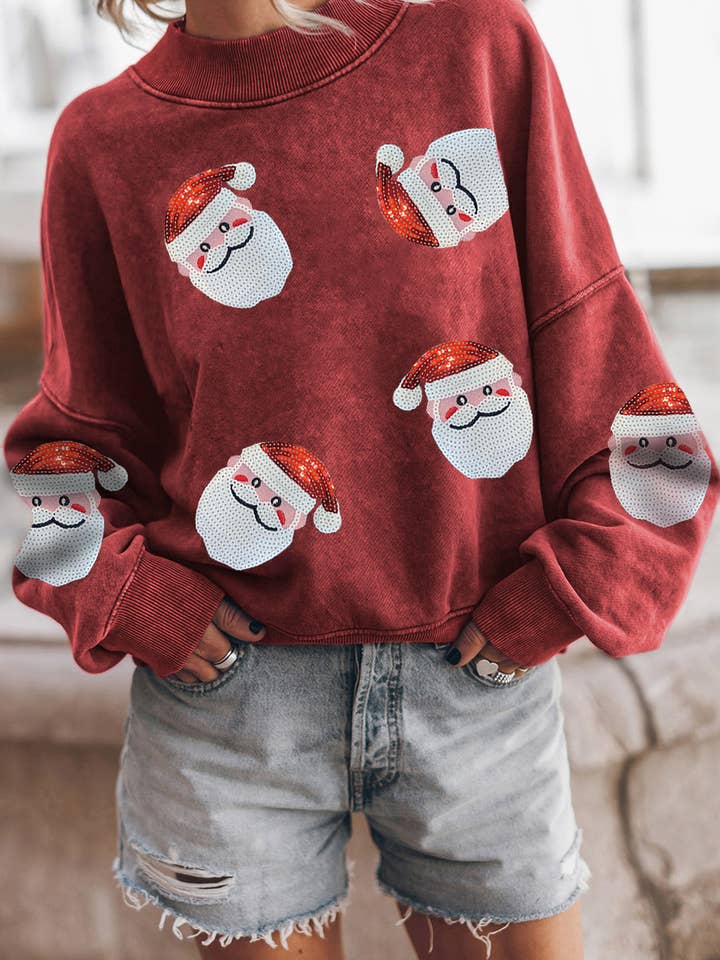 Lovesoft - Wholesale Sweatshirt - Women's - Sequined Santa Claus Christmas Fashion Sweatshirt