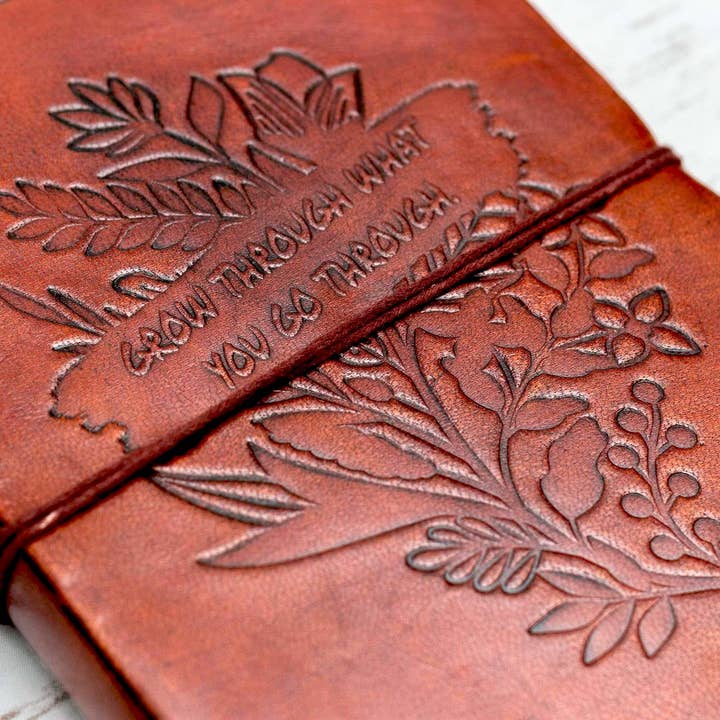 Soothi | Containers Of Creativity - Wholesale Journal/Diary - Grow Through Quote Leather Journal - 8x6