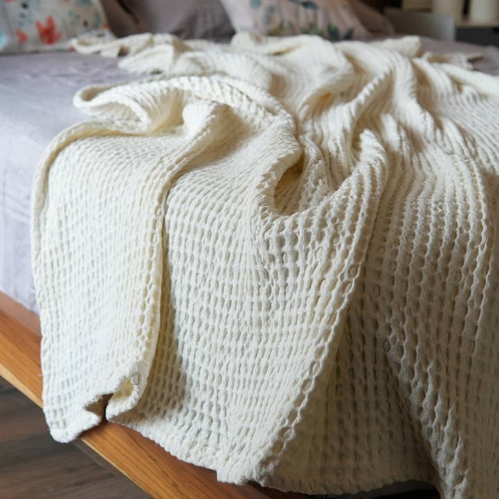 Ivory Waffle Weave 100% Cotton Throw, Ivory, 50"x 70" for wholesale on Faire