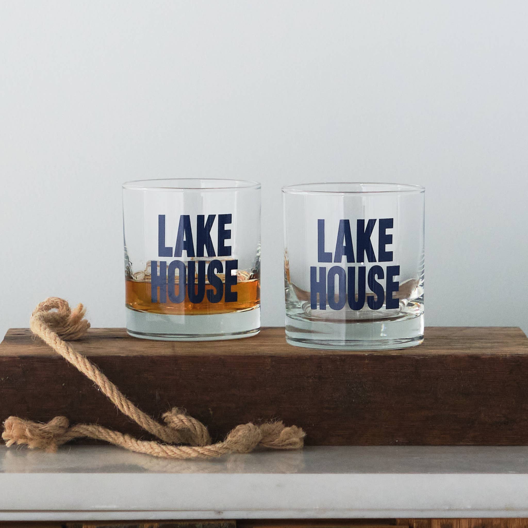 Vital Industries - Wholesale Cocktail/Liquor Glass - Lake House Rocks Glass, Screen printed old fashioned glass
