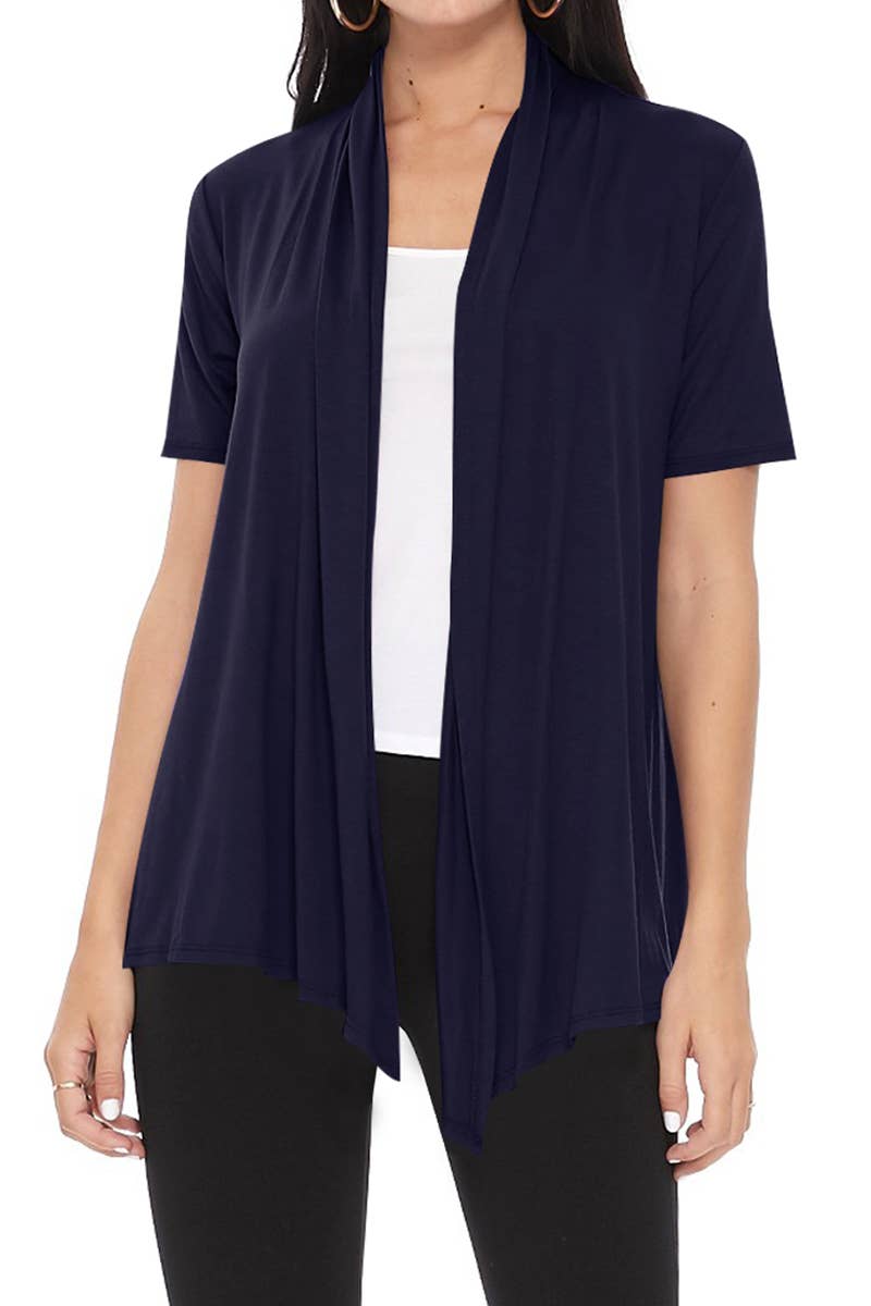 MOA COLLECTION - Wholesale Cardigan - Women's - Women's Casual Short Sleeve Draped Open Front Solid Cardigan52