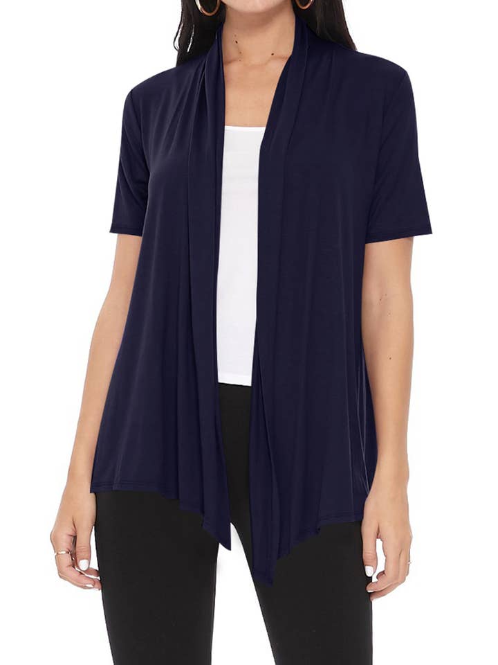 MOA COLLECTION - Wholesale Cardigan - Women's - Women's Casual Short Sleeve Draped Open Front Solid Cardigan52