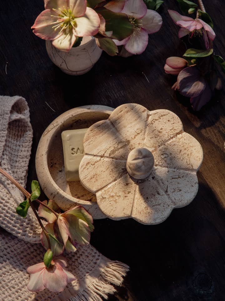 Beige Travertine Trinket Box for wholesale by Villa Lua Home