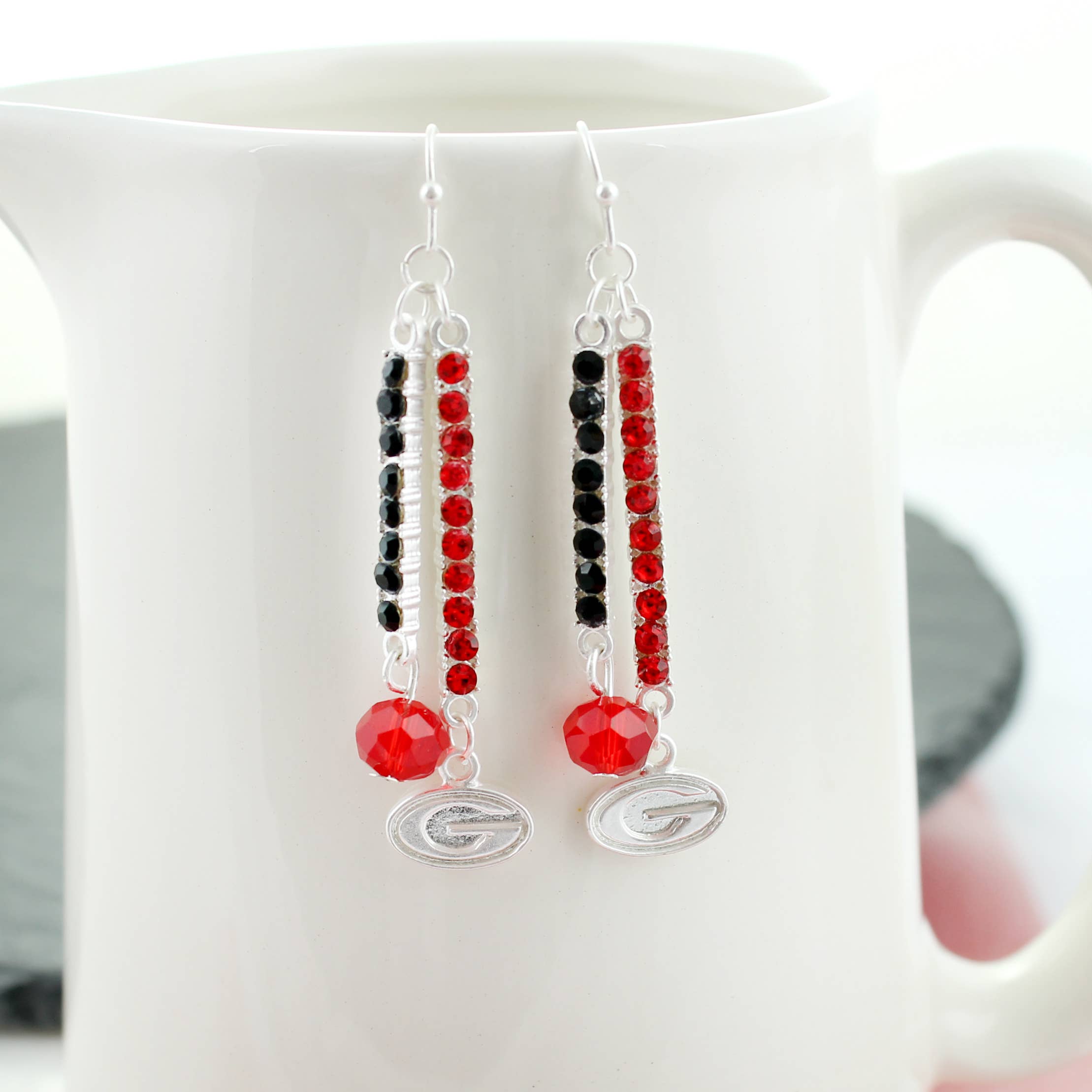 Seasons Jewelry - Wholesale Dangle Earrings - Georgia Logo & Crystal Bar Earrings2