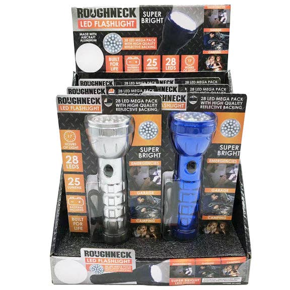 Novelty Brands - Wholesale Retailer Display - Home & Living - Roughneck LED Flashlight with Strap Assortment- 6/Display